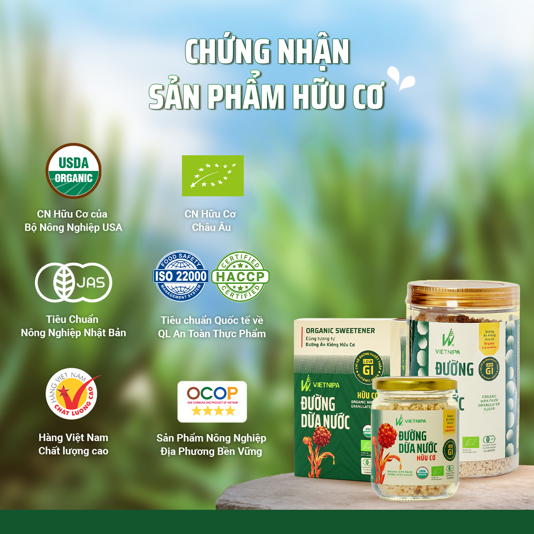  Đường Dừa Nước Hữu Cơ VIETNIPA - Hộp 30 gói 