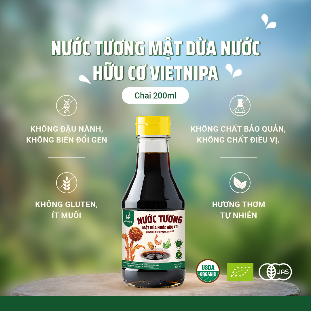  Combo 1 Chai Mật Cô Đặc 375g + 1 Hũ Đường Hữu Cơ 350g + 1 Nước Tương 200ml Vietnipa 