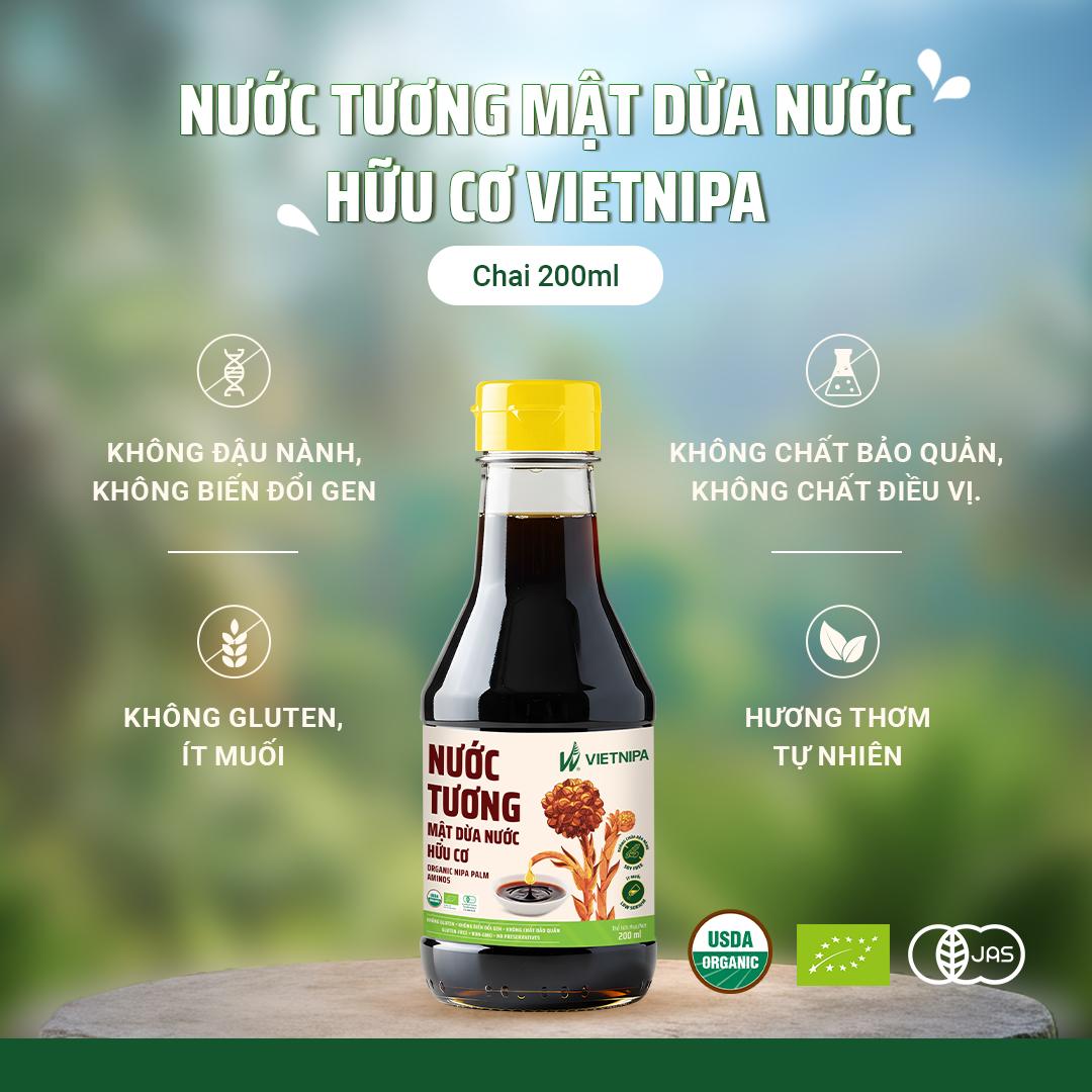  Nước Tương Mật Dừa Nước Hữu Cơ VIETNIPA - 200ml 