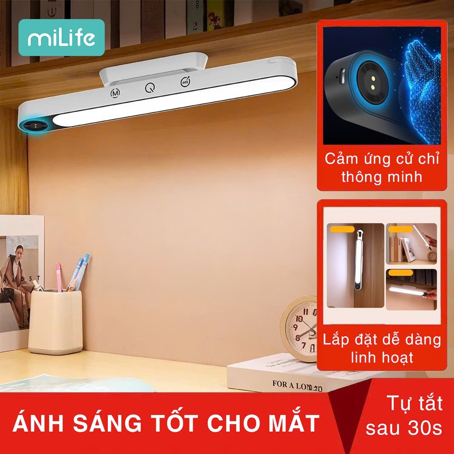  Đèn học đèn bàn thông minh chống cận milife X9 pin sạc tích điện - lắp đặt linh hoạt , điều chỉnh xoay 80 độ 