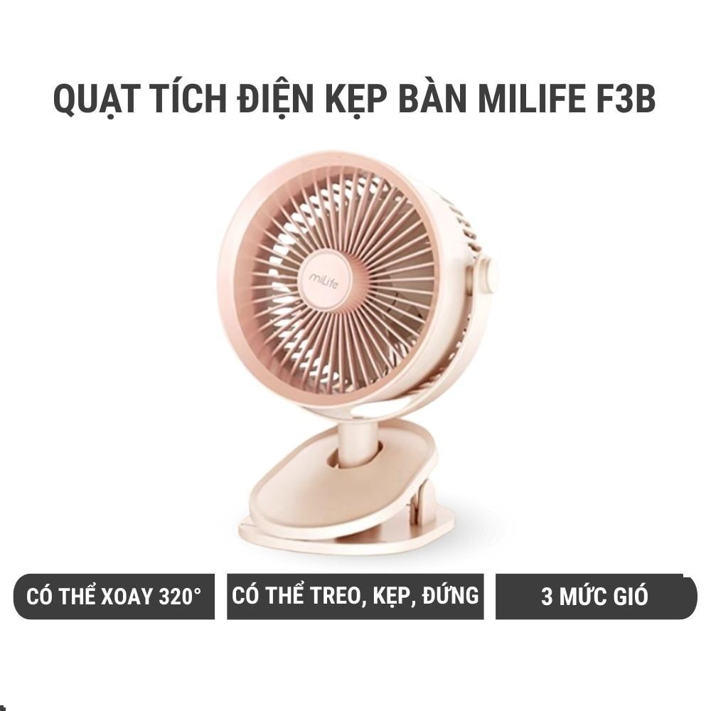  Quạt kẹp tích điện miLife F3B cánh quạt lớn 18cm pin 4000mAh 