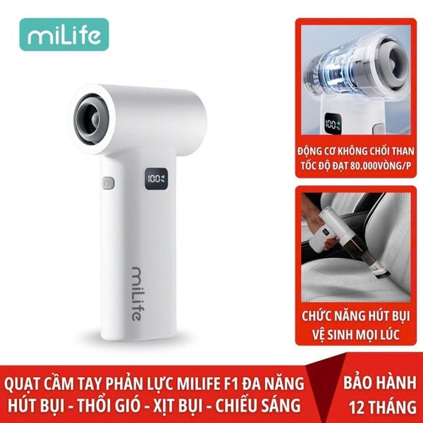  Quạt cầm tay phản lực miLife F1 đa năng 4 in 1 pin 5000mAh - Tích hợp đầu hút có thể làm máy hút bụi đa năng 