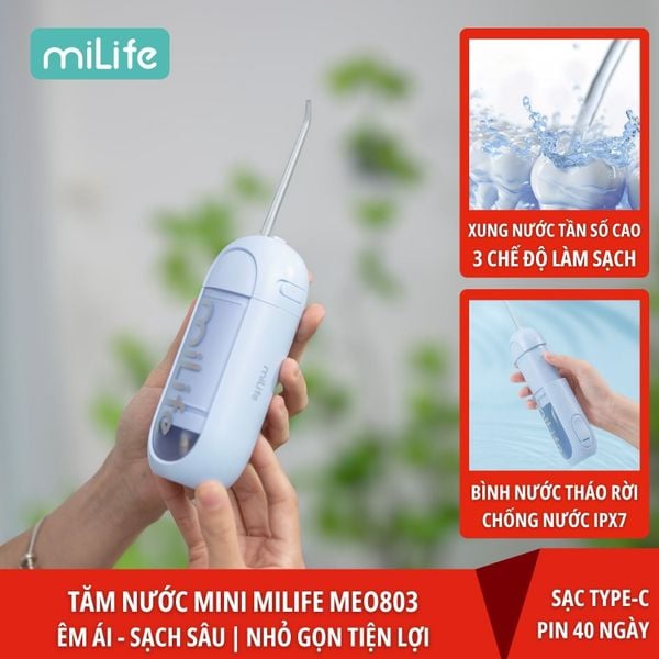  Máy tăm nước mini miLife MEO803 bình nước 150ml, pin 40 ngày - Bảo hành 12 tháng 