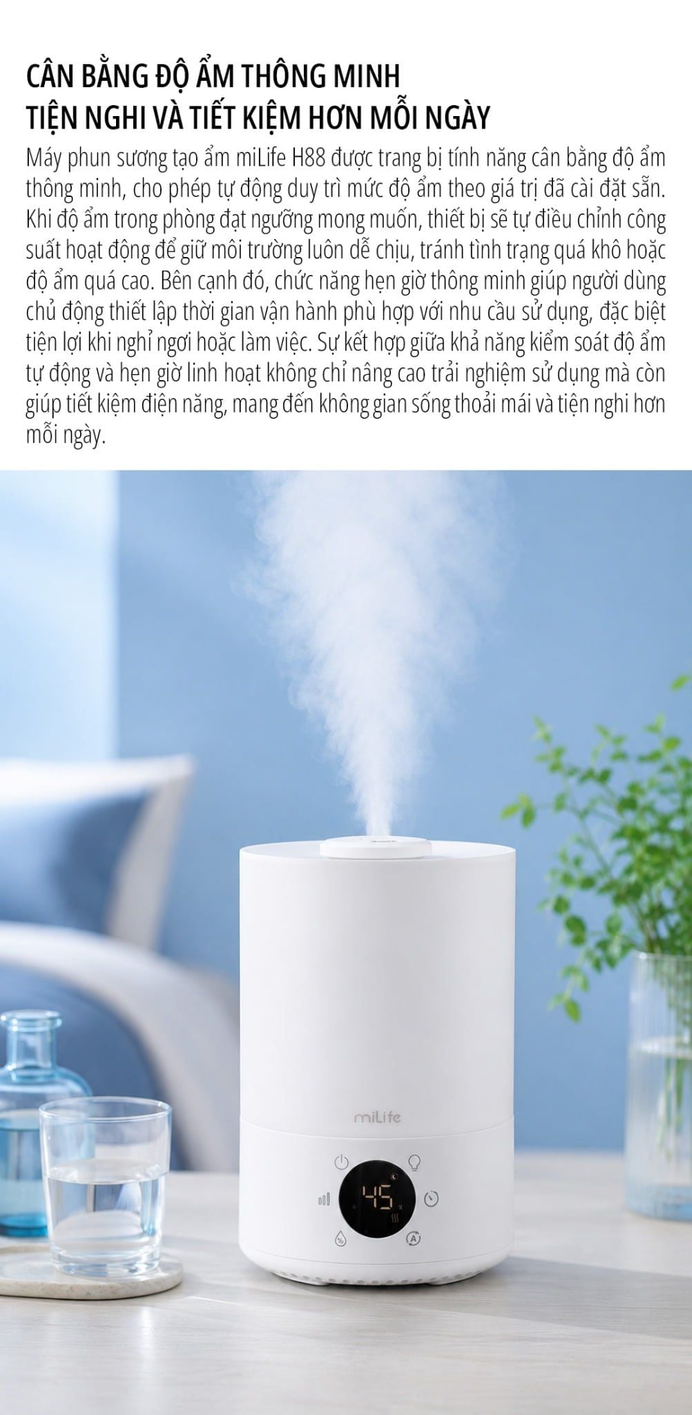  Máy phun sương tạo ẩm milife Model H88 điều chỉnh được độ ẩm - Dung tích 3,5 lít dùng được tinh dầu 