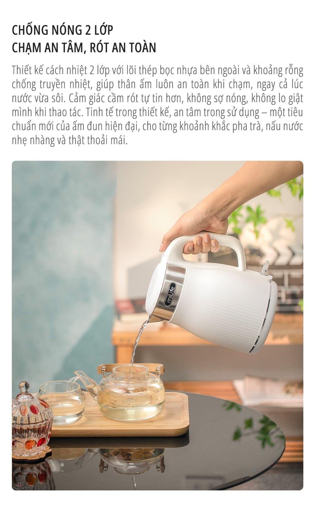  Ấm siêu tốc dung tích 1.8L miLife N5, inox 304, 1800w mạnh mẽ, đạt chuẩn SNI - Bảo hành 12 tháng 
