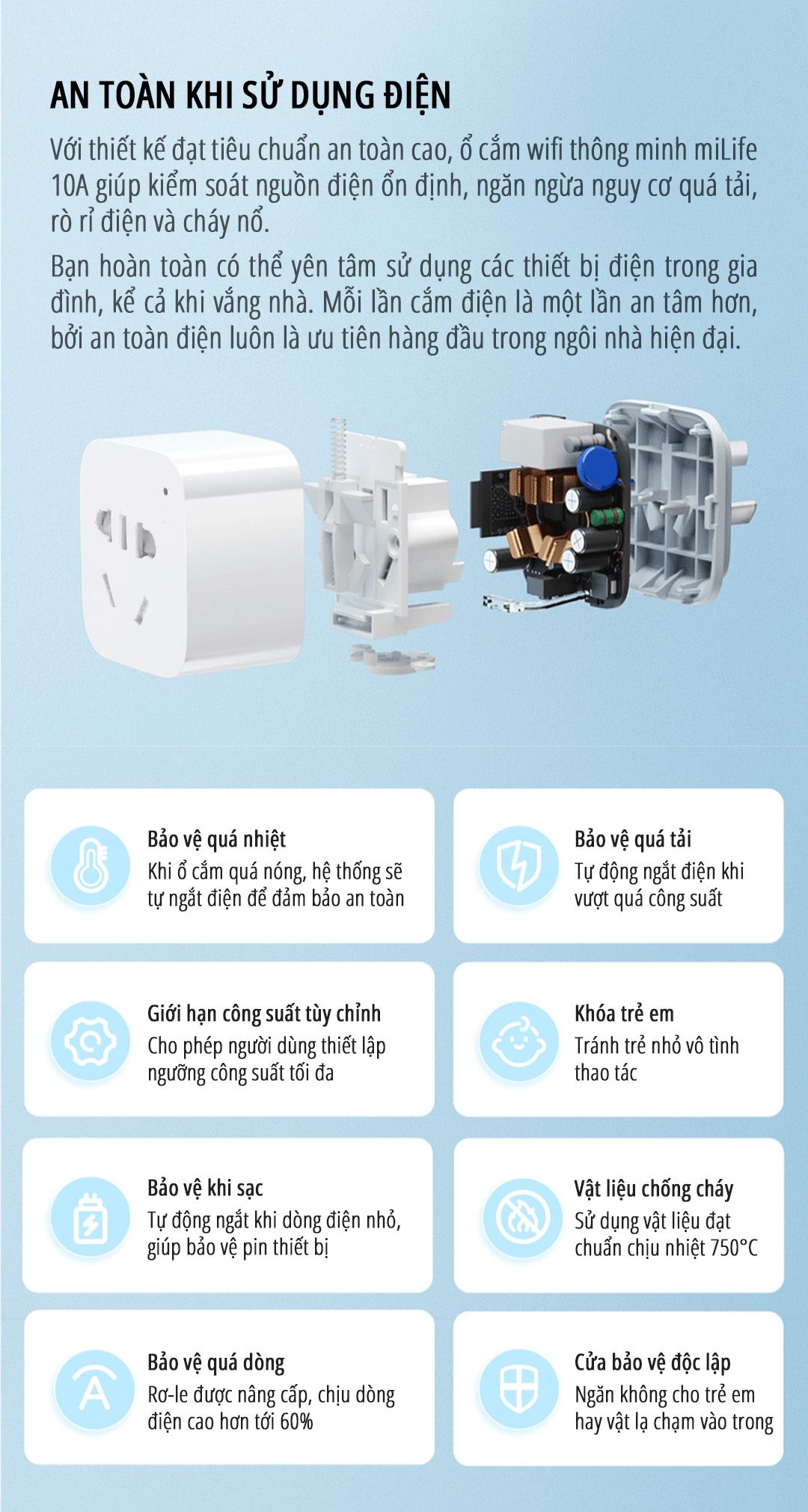  Ổ cắm thông minh miLife 10A kết nối app mihome bản nội địa , 3 chân 