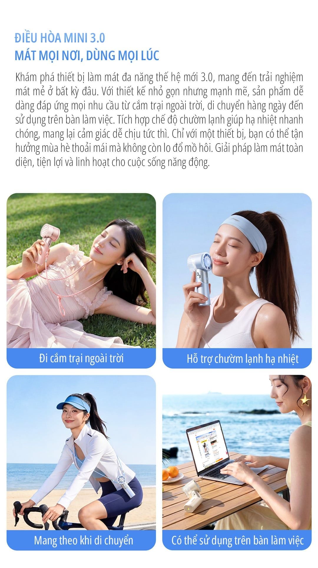  Quạt cầm tay sò lạnh miLife F11 thân xoay 180 độ, pin 4000mAh 9 tiếng, gió 9.8m/s - Bảo hành 12 tháng 