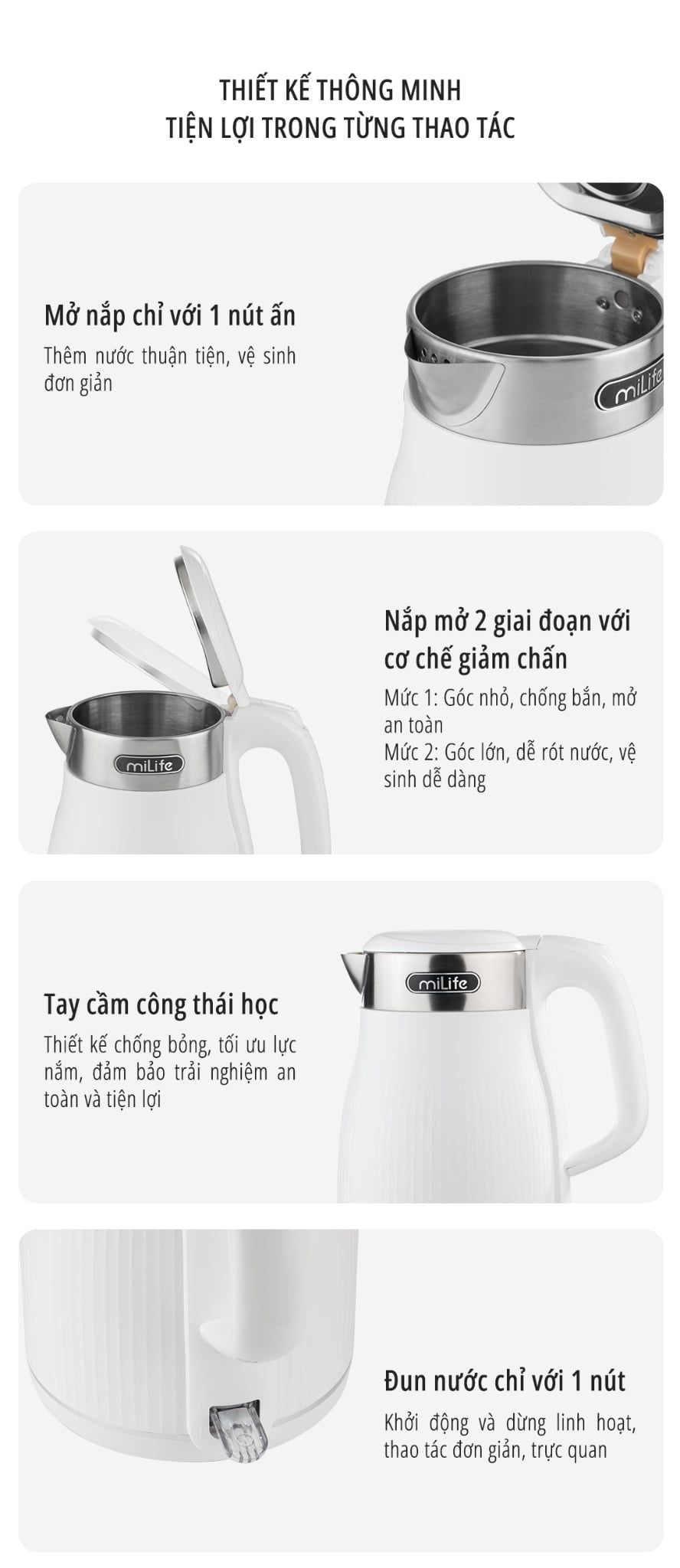  Ấm siêu tốc dung tích 1.8L miLife N5, inox 304, 1800w mạnh mẽ, đạt chuẩn SNI - Bảo hành 12 tháng 