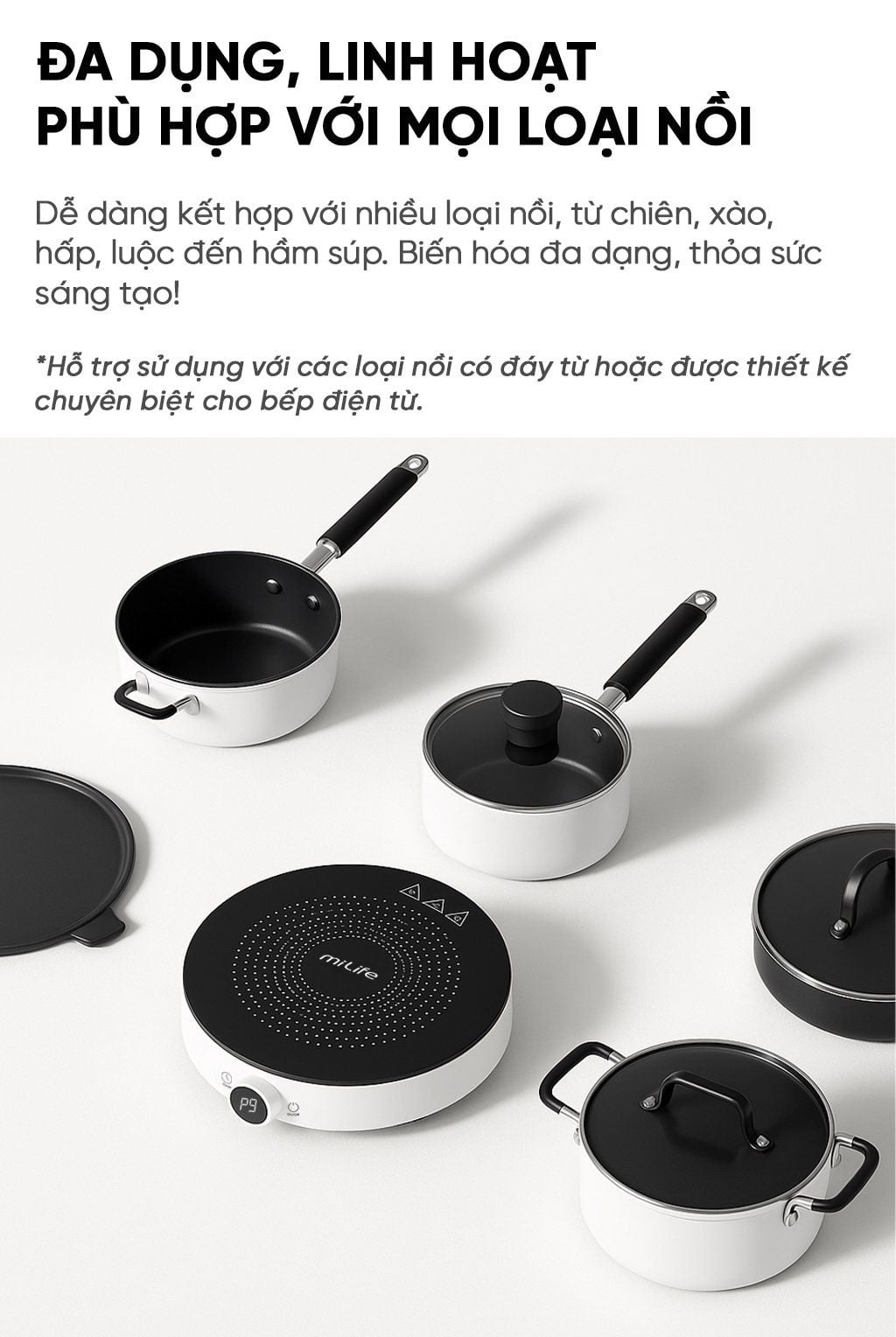  Bếp từ 9 mức nhiệt miLife N2 milife N2 công suất 2100w có đun liu riu, hẹn giờ - Bảo hành 12 tháng 