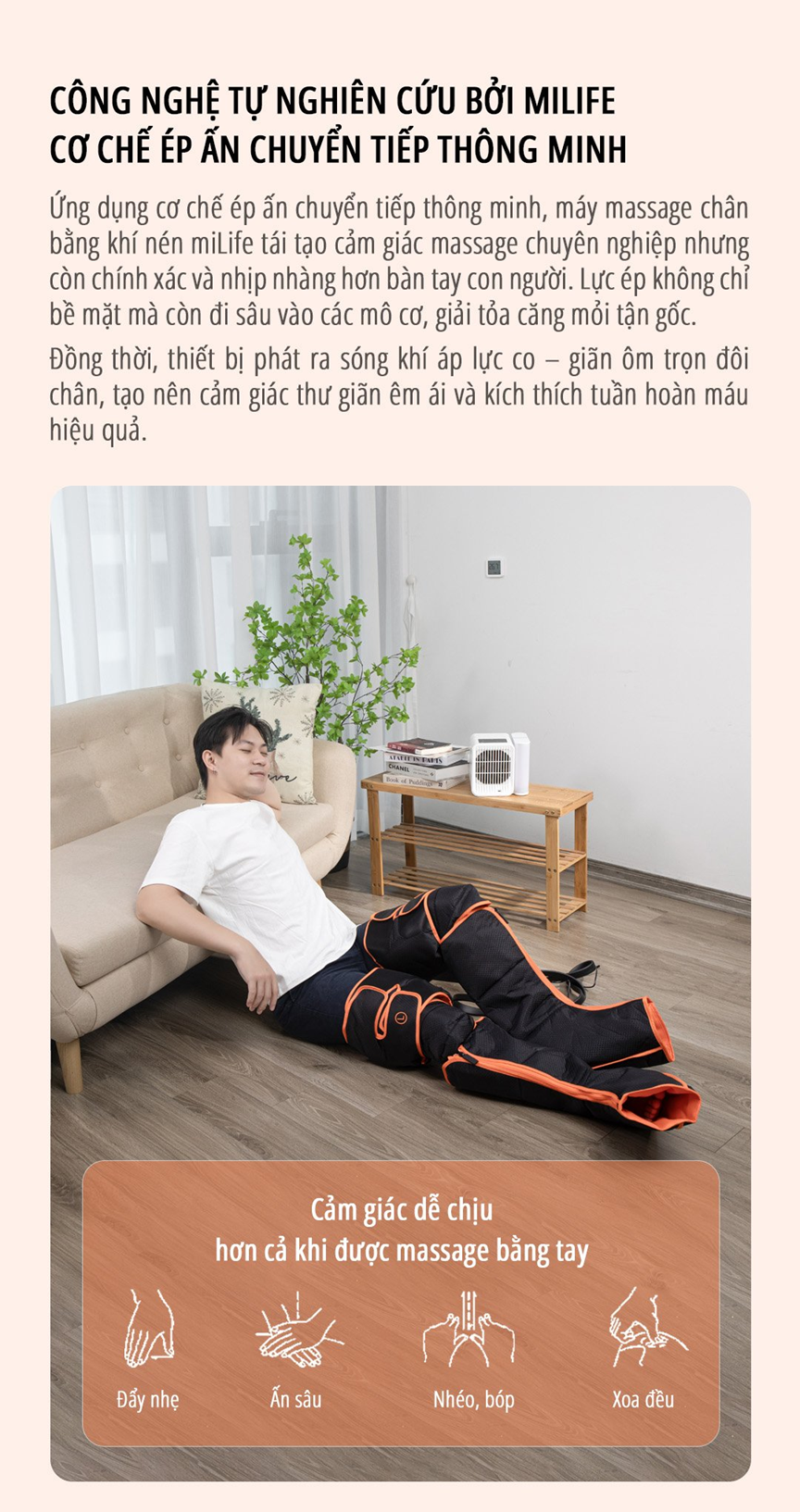  Máy massage chân bằng khí nén miLife G01P - Sưởi sưởi trị liệu 3 vùng massage chân trị liệu cao cấp bằng khí nén 