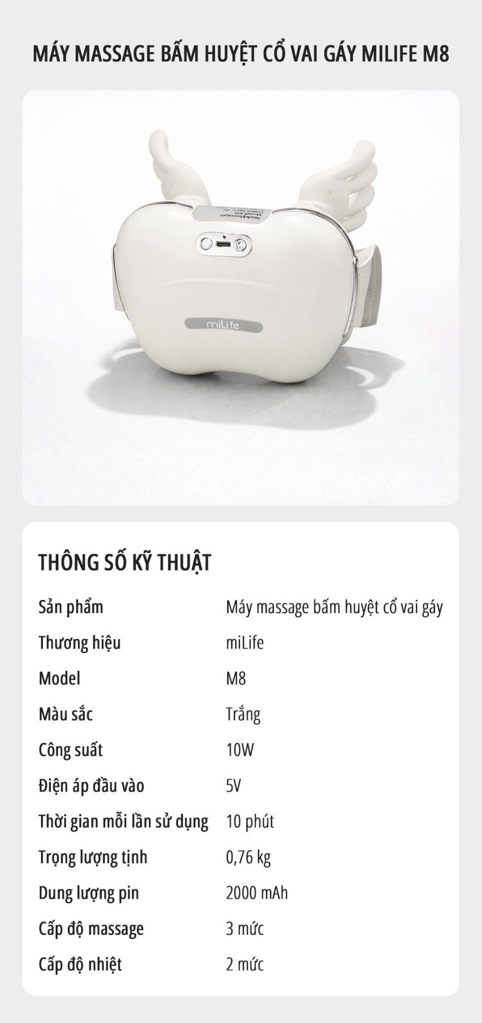  Máy massage cổ vai gáy miLife M8 bấm huyệt mô phỏng tay người - Bảo hành 12 tháng 