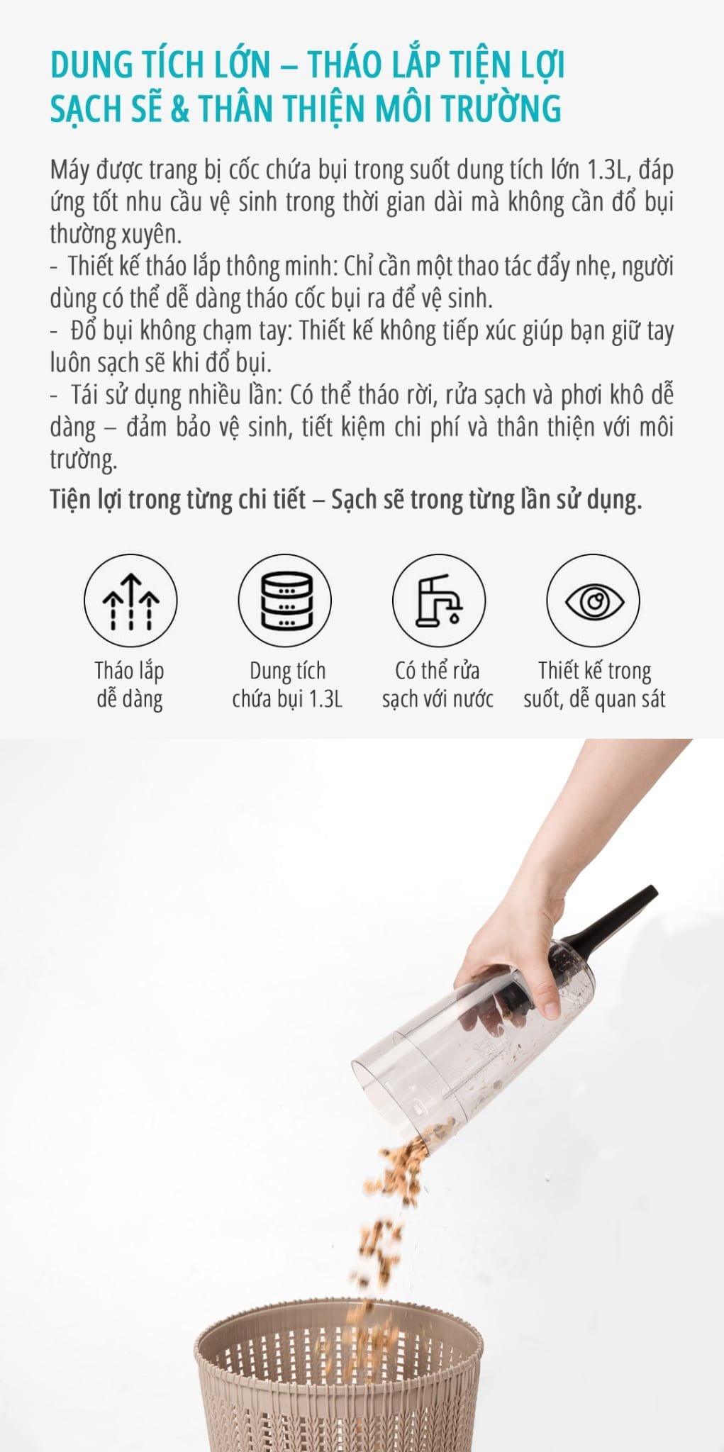  Máy hút bụi cầm tay có dây miLife DX16 - Lực hút 16000Pa công suất 600W 3 đầu hút dây dài 5m 