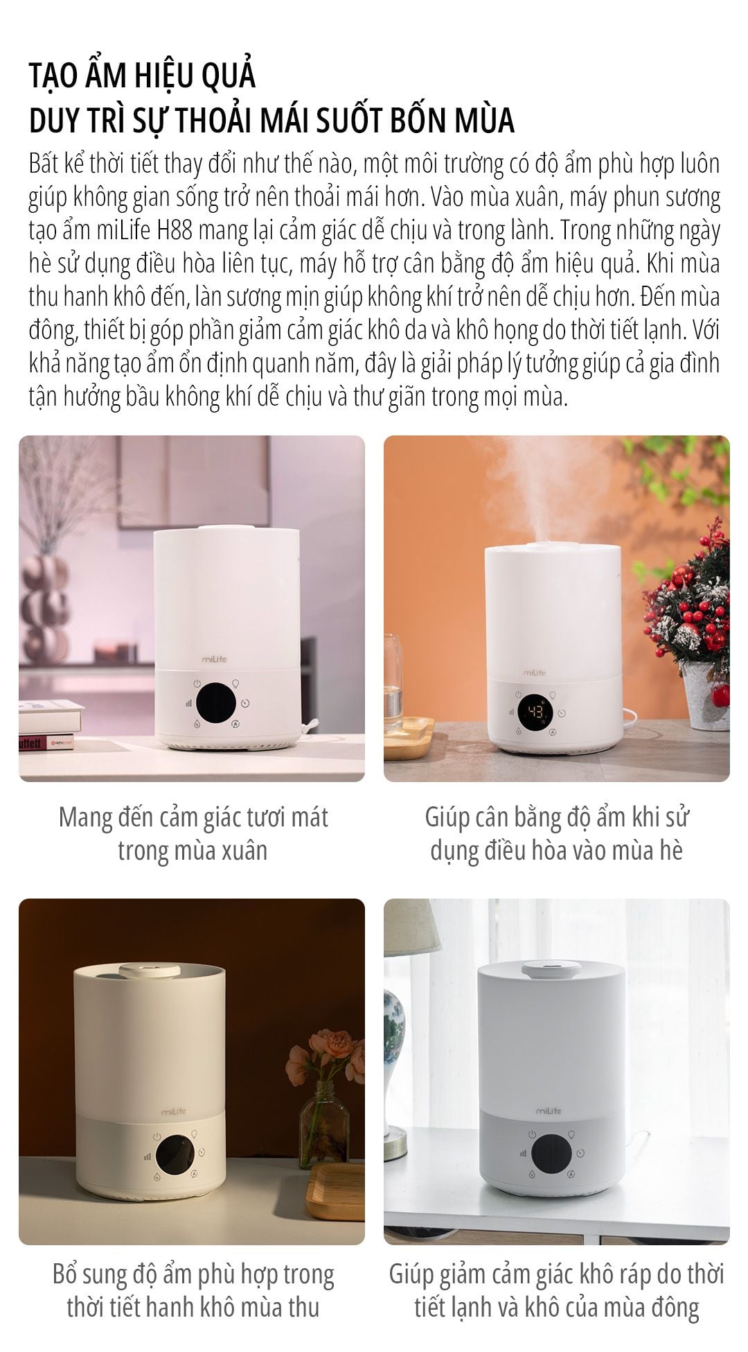  Máy phun sương tạo ẩm milife Model H88 điều chỉnh được độ ẩm - Dung tích 3,5 lít dùng được tinh dầu 