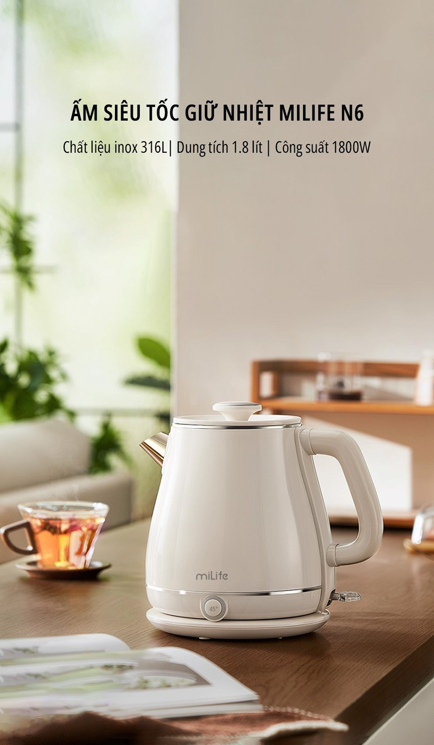  Ấm siêu tốc cao cấp giữ nhiệt miLife N6 1.8L - Bảo hành 12 tháng 