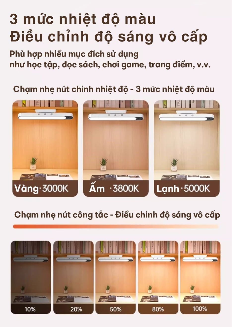  Đèn học đèn bàn thông minh chống cận milife X9 pin sạc tích điện - lắp đặt linh hoạt , điều chỉnh xoay 80 độ 