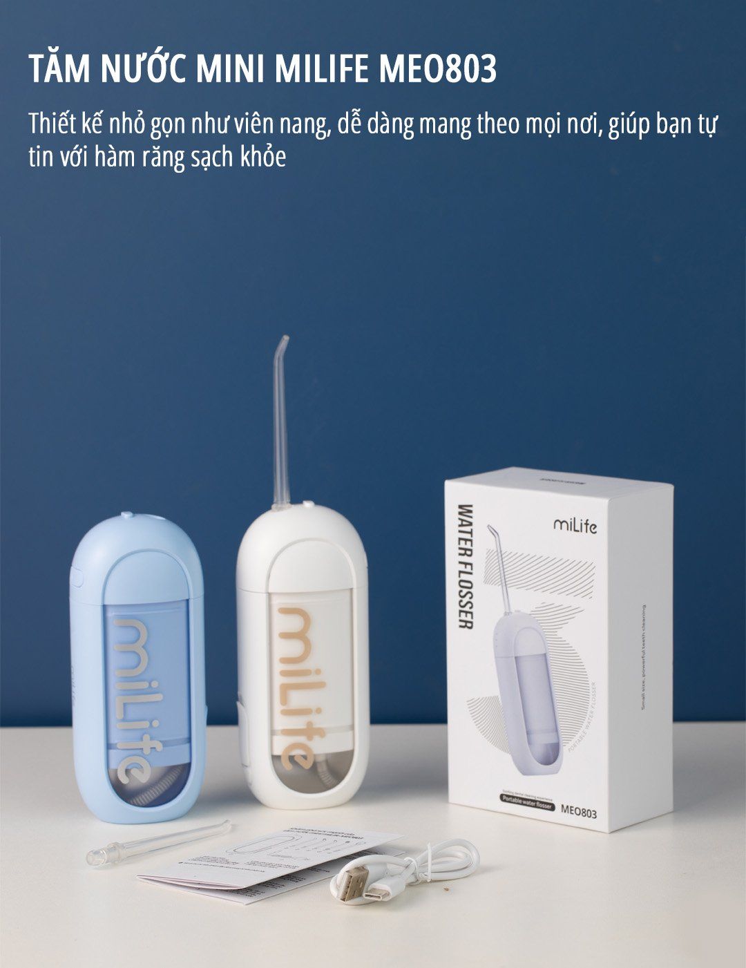  Máy tăm nước mini miLife MEO803 bình nước 150ml, pin 40 ngày - Bảo hành 12 tháng 