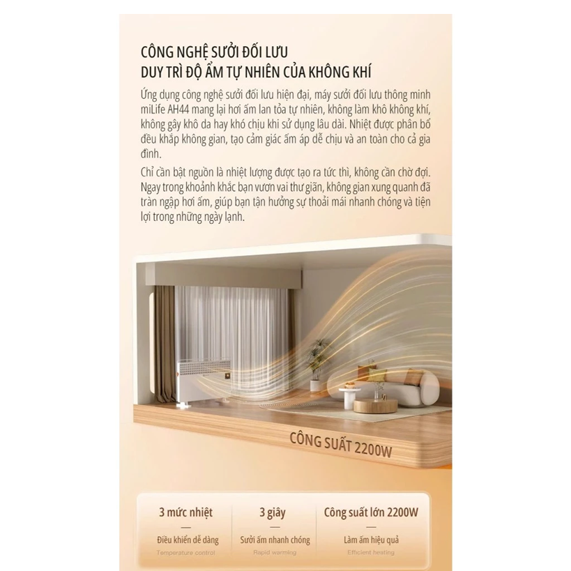  Máy sưởi điện đối lưu miLife AH44 công suất 2200w có remote điều khiển - Bảo hành 12 tháng 