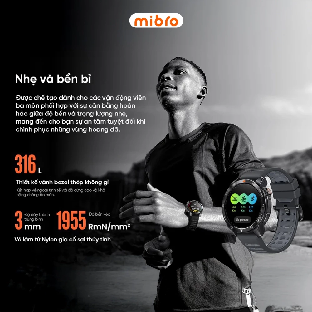  Đồng hồ thông minh đi bơi thể thao nghe gọi Mibro Gs Pro 2 47,5mm - Kháng nước 5ATM có thẻ NFC Bluetooth Smartwatch GPS băng tần kép 