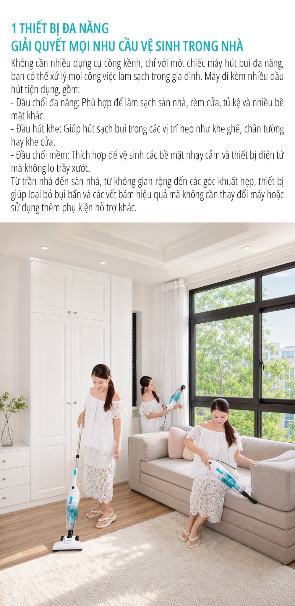  Máy hút bụi cầm tay có dây miLife DX16 - Lực hút 16000Pa công suất 600W 3 đầu hút dây dài 5m 