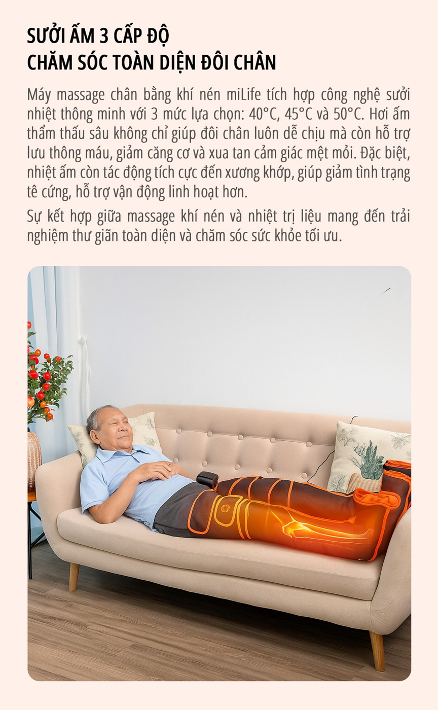  Máy massage chân bằng khí nén miLife G01P - Sưởi sưởi trị liệu 3 vùng massage chân trị liệu cao cấp bằng khí nén 