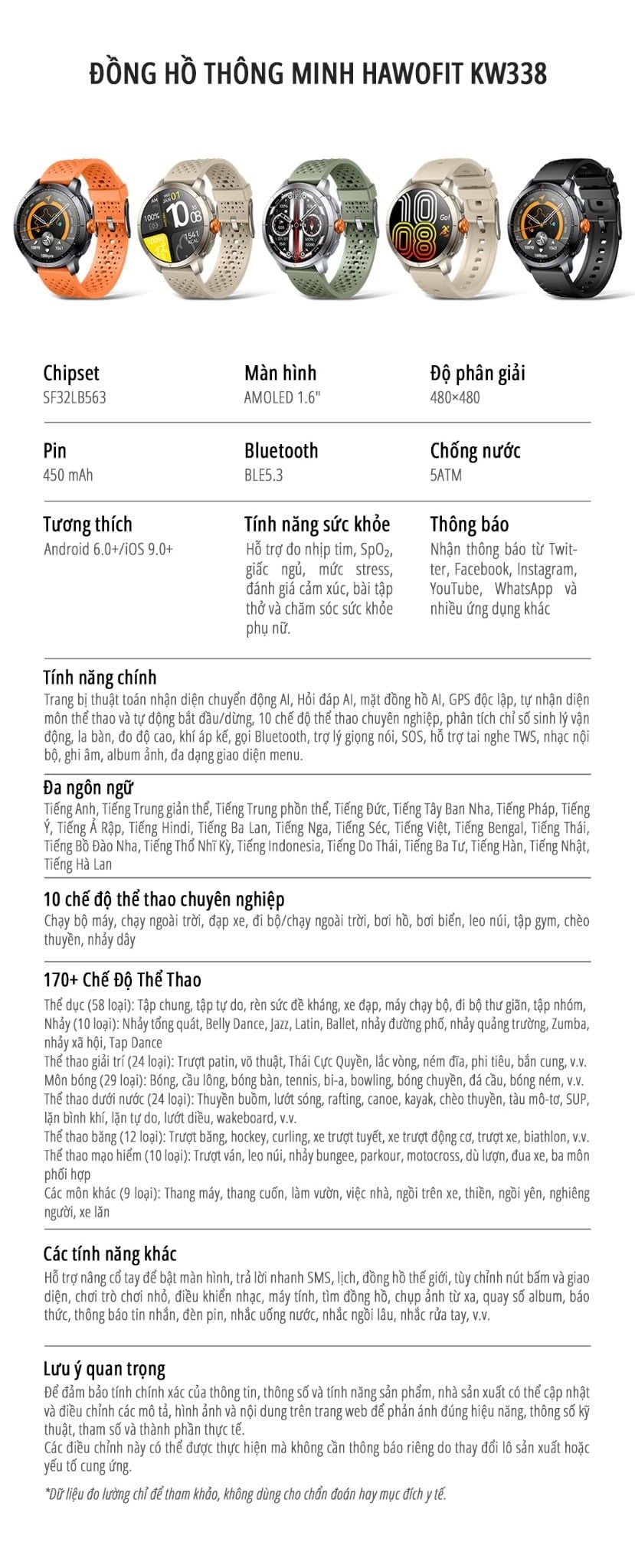  Đồng hồ thông minh đi bơi thể thao nghe gọi HaWoFit KW338 - Kháng nước 5ATM, Ghi âm, GPS độc lập, Chat GPT 