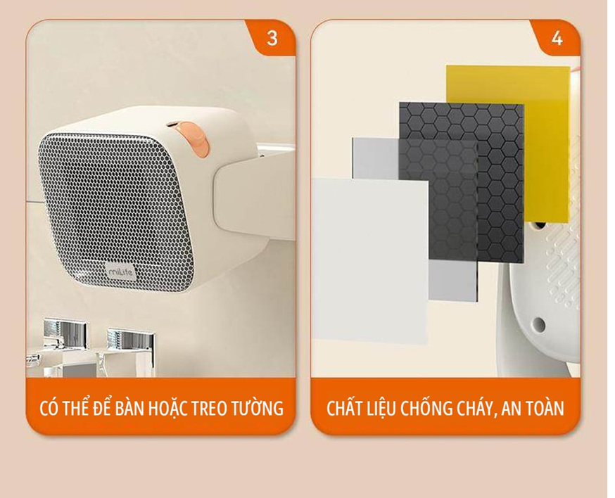  Quạt sưởi gốm mini miLife AH41 công suất 1000W làm nóng nhanh - 2 chế độ có thể treo tường đa năng 