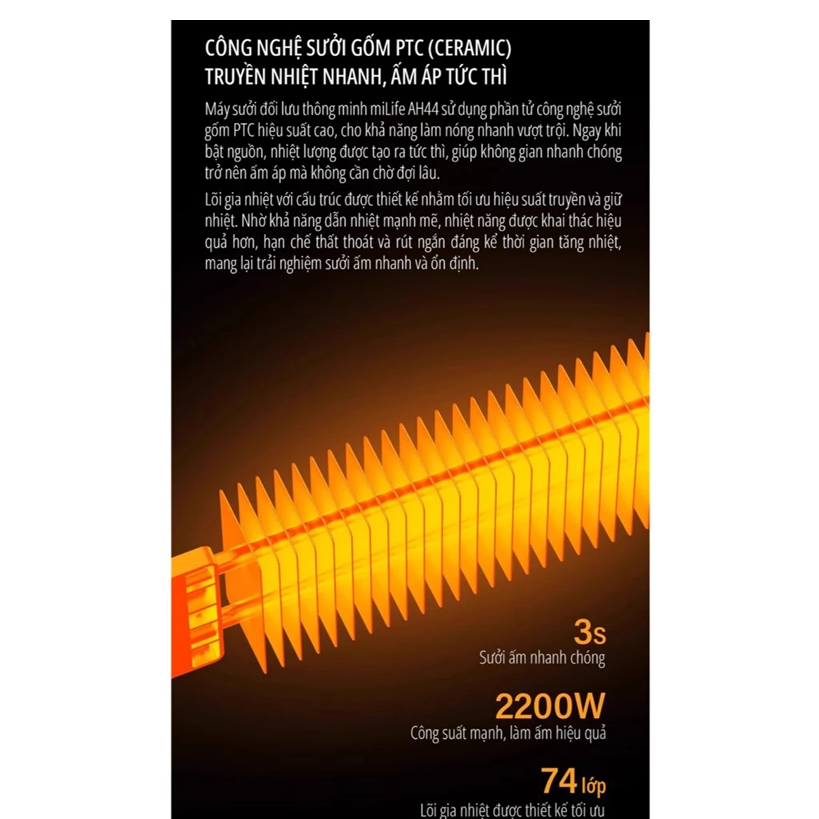  Máy sưởi điện đối lưu miLife AH44 công suất 2200w có remote điều khiển - Bảo hành 12 tháng 