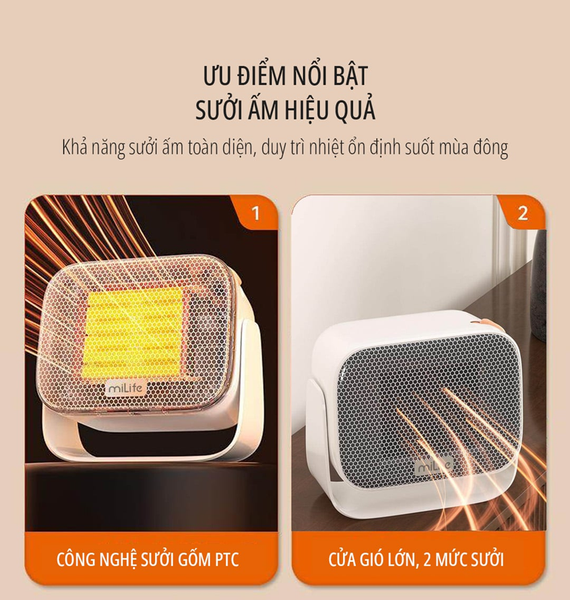 Quạt sưởi gốm mini miLife AH41 công suất 1000W làm nóng nhanh - 2 chế độ có thể treo tường đa năng 