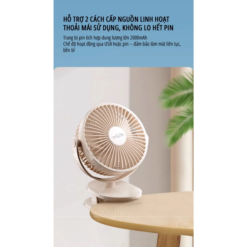  Quạt kẹp tích điện miLife F3A cánh 12cm 