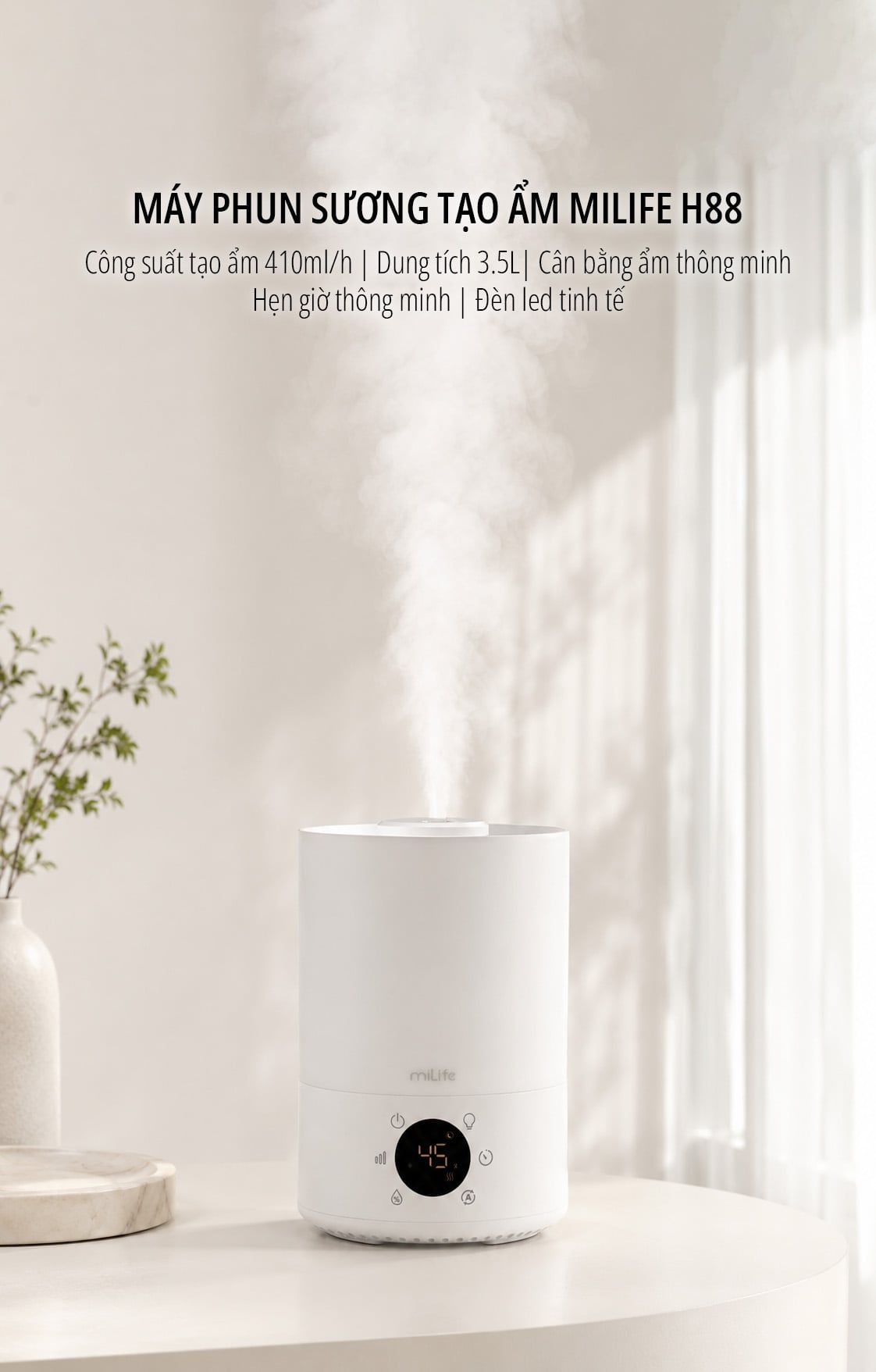  Máy phun sương tạo ẩm milife Model H88 điều chỉnh được độ ẩm - Dung tích 3,5 lít dùng được tinh dầu 