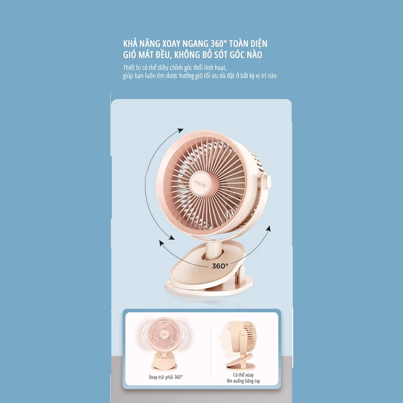  Quạt kẹp tích điện miLife F3A cánh 12cm 