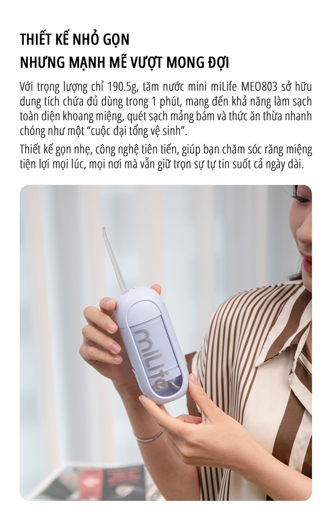  Máy tăm nước mini miLife MEO803 bình nước 150ml, pin 40 ngày - Bảo hành 12 tháng 