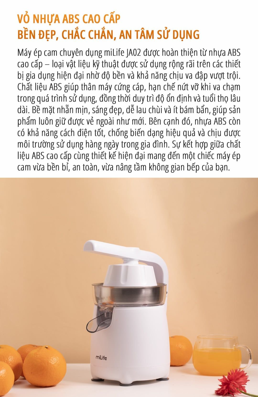  Máy vắt cam Máy ép cam, chuyên dụng miLife JA02 - công suất 120W - vắt kiệt bã bảo hành 12 tháng 