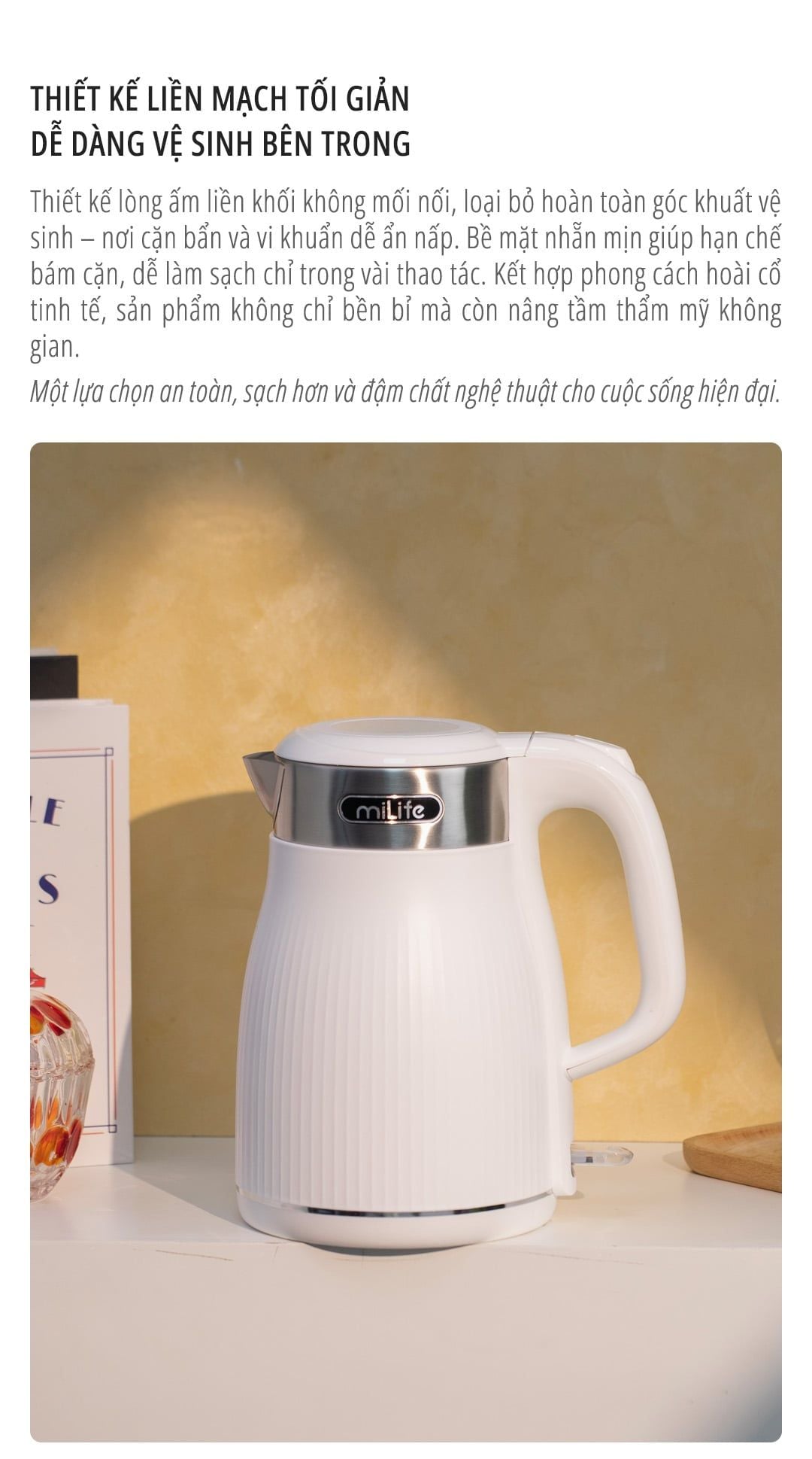  Ấm siêu tốc dung tích 1.8L miLife N5, inox 304, 1800w mạnh mẽ, đạt chuẩn SNI - Bảo hành 12 tháng 