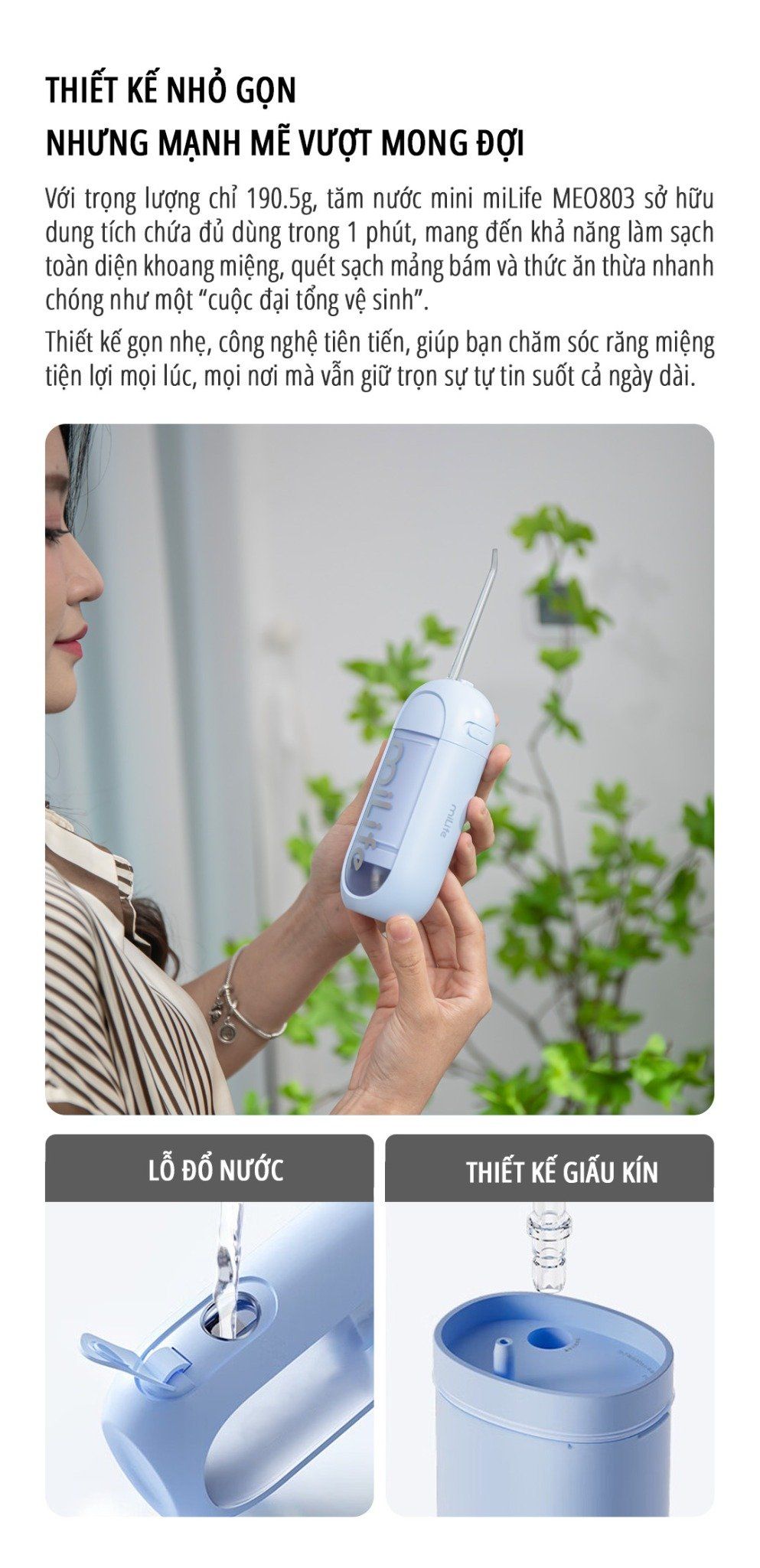  Máy tăm nước mini miLife MEO803 bình nước 150ml, pin 40 ngày - Bảo hành 12 tháng 