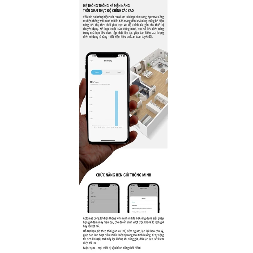  Công tơ điện thông minh wifi miLife 63A kết nối app mihome - Bản nội địa mihome vùng Trung Quốc 