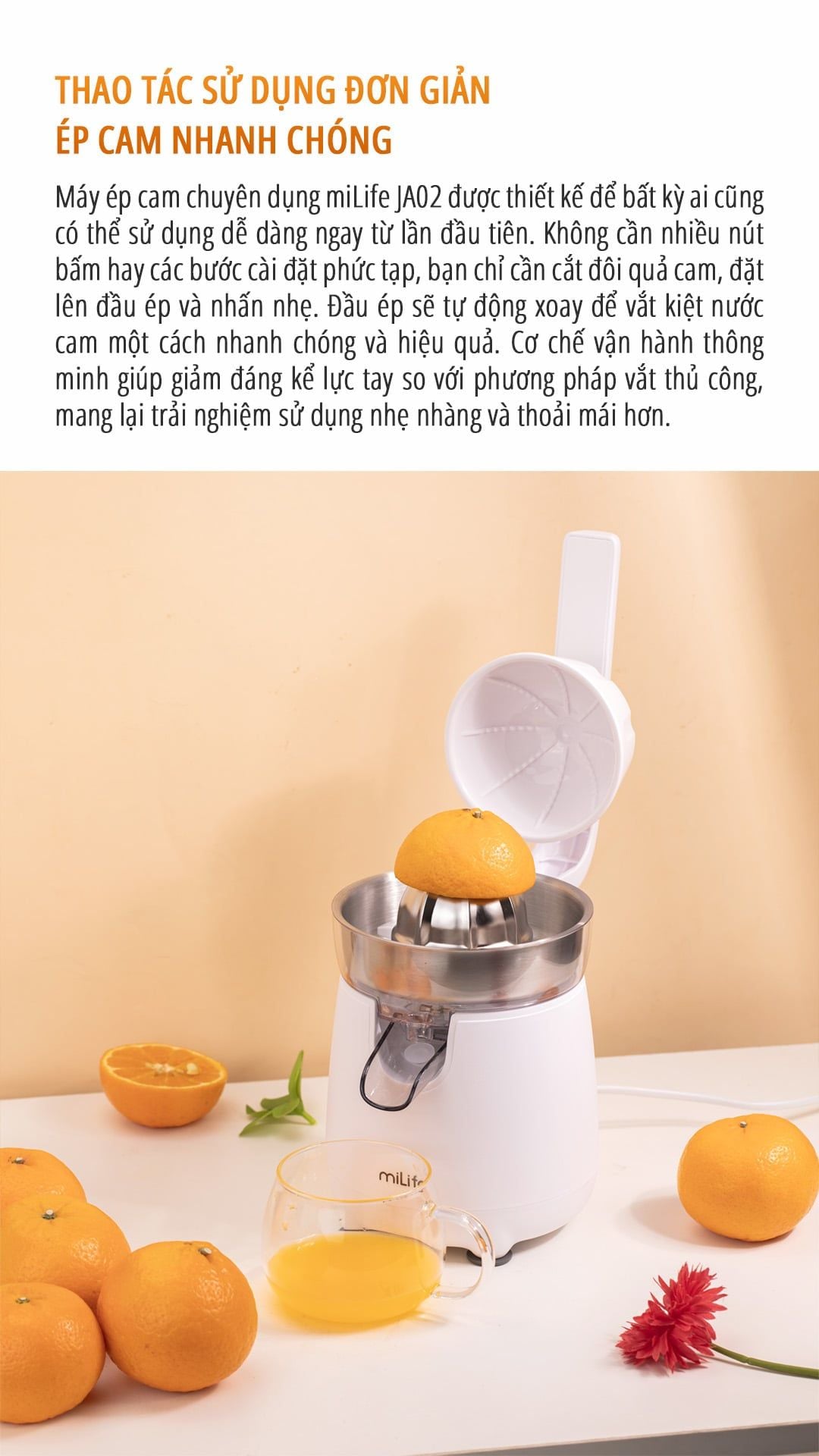  Máy vắt cam Máy ép cam, chuyên dụng miLife JA02 - công suất 120W - vắt kiệt bã bảo hành 12 tháng 