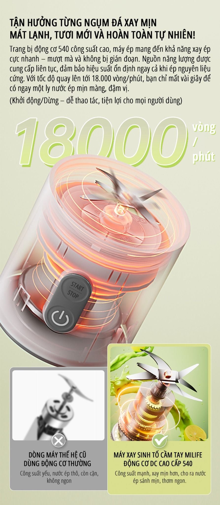  Máy xay sinh tố cầm tay miLife dung tích 600ml - Bảo hành 1 năm 