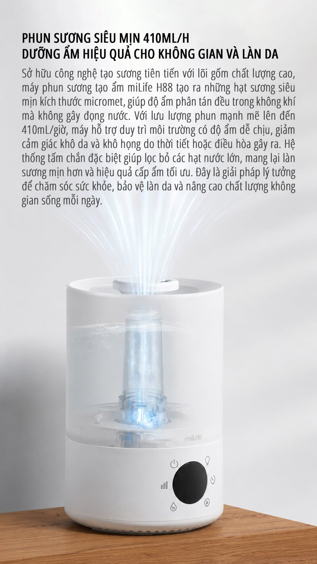  Máy phun sương tạo ẩm milife Model H88 điều chỉnh được độ ẩm - Dung tích 3,5 lít dùng được tinh dầu 