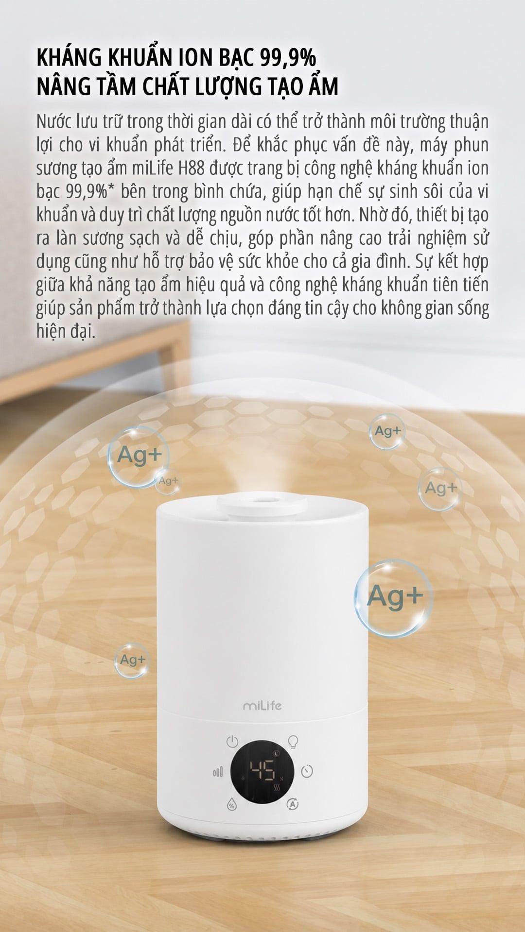  Máy phun sương tạo ẩm milife Model H88 điều chỉnh được độ ẩm - Dung tích 3,5 lít dùng được tinh dầu 