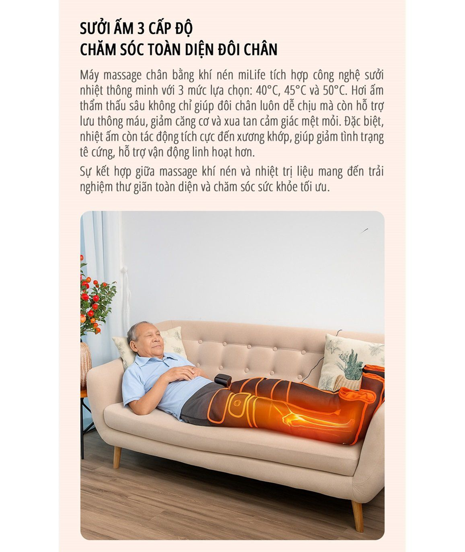  Máy massage chân bằng khí nén miLife G01P - Sưởi sưởi trị liệu 3 vùng massage chân trị liệu cao cấp bằng khí nén 