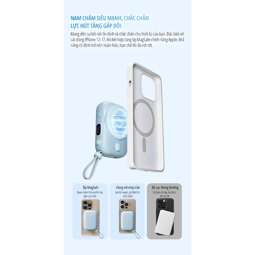  Sạc dự phòng 10000mAh milife 22.5W từ tính Magnetic cho iphone - Màn hình led hiển thị phần trăm pin BH 12 tháng 