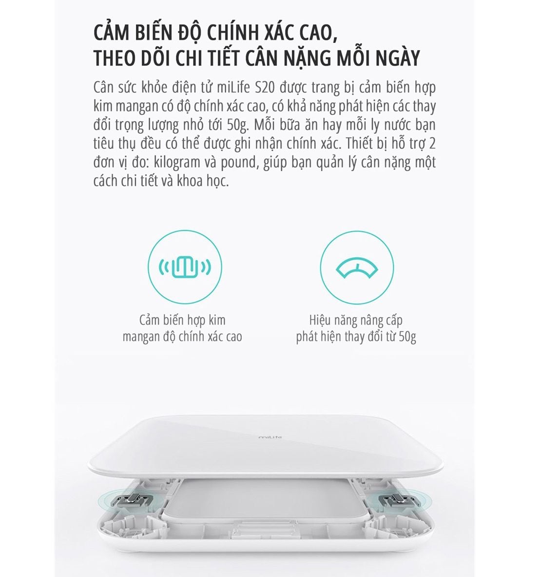  Cân điện tử sức khỏe miLife S20 - Bảo hành 12 tháng 