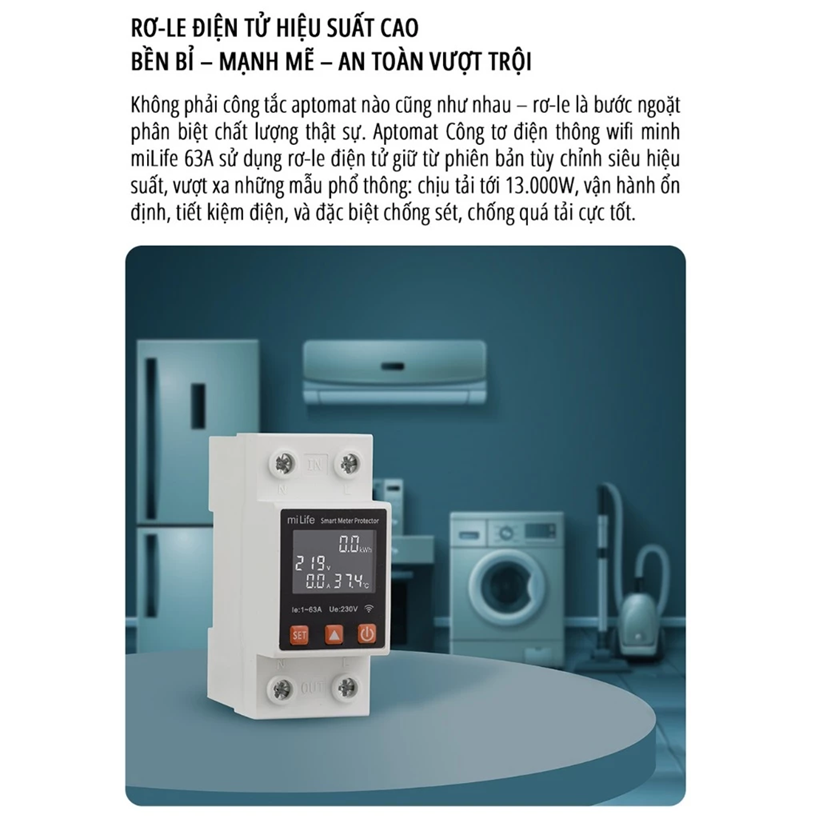  Công tơ điện thông minh wifi miLife 63A kết nối app mihome - Bản nội địa mihome vùng Trung Quốc 