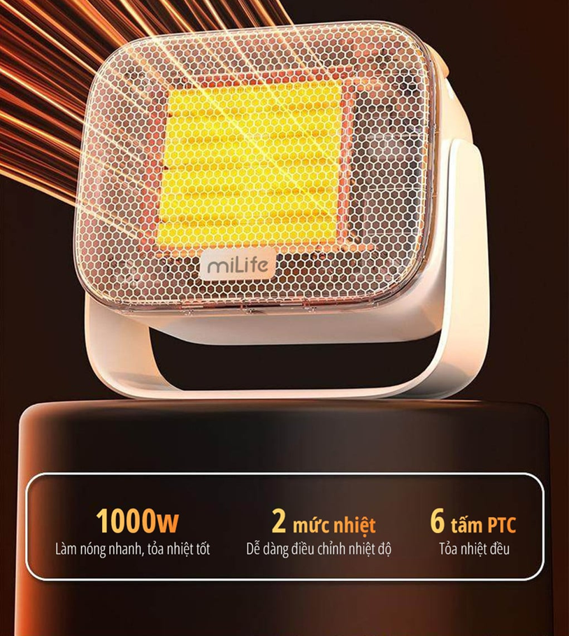  Quạt sưởi gốm mini miLife AH41 công suất 1000W làm nóng nhanh - 2 chế độ có thể treo tường đa năng 