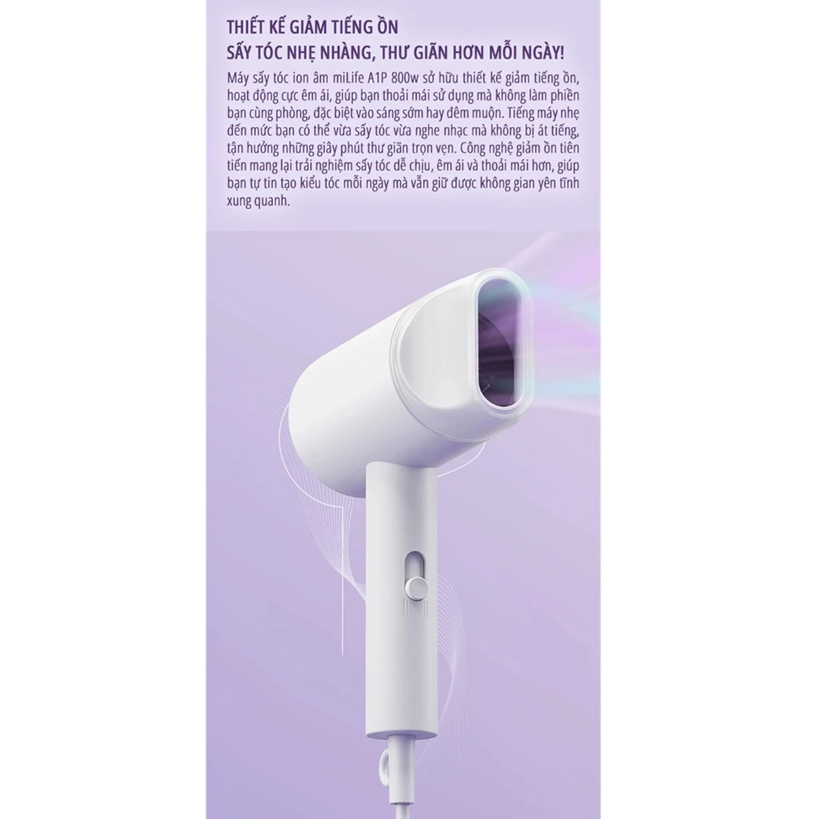  Máy sấy tóc ion âm miLife A1P 800w với ánh sáng xanh bảo vệ tóc 