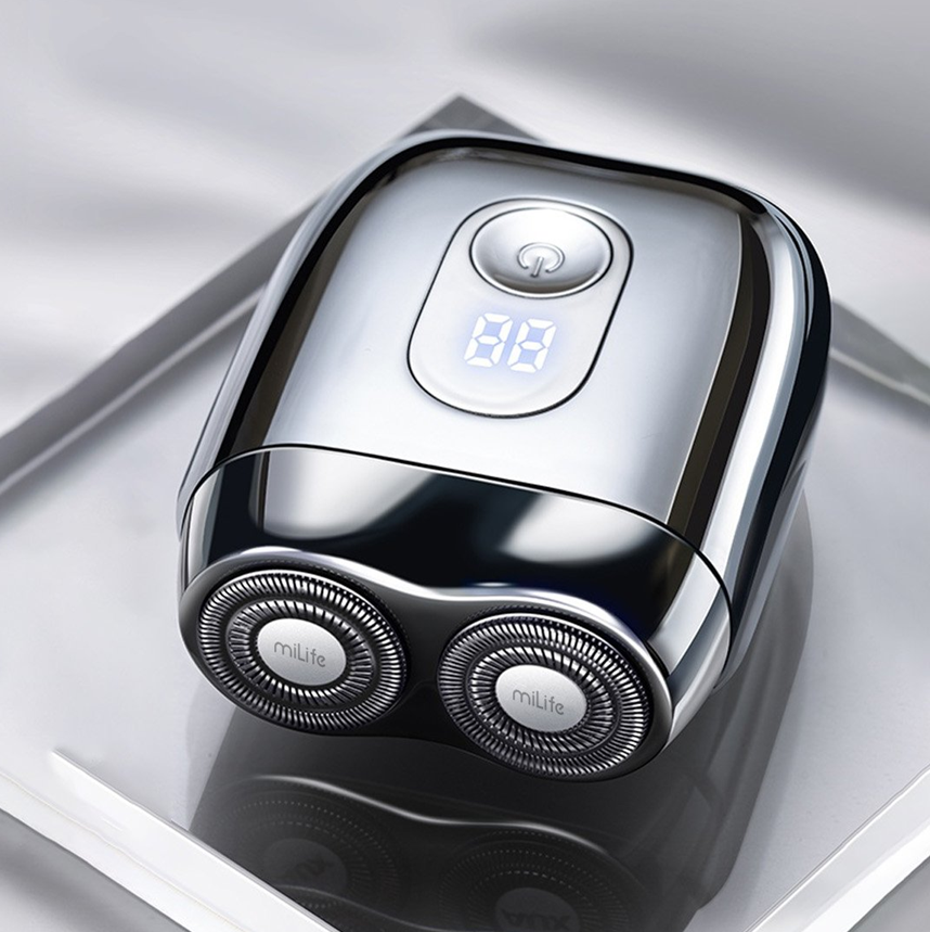  Máy cạo râu điện miLife S60P toàn thân inox, nắp hút có gương, pin 60 ngày, hiển thị phần trăm pin 
