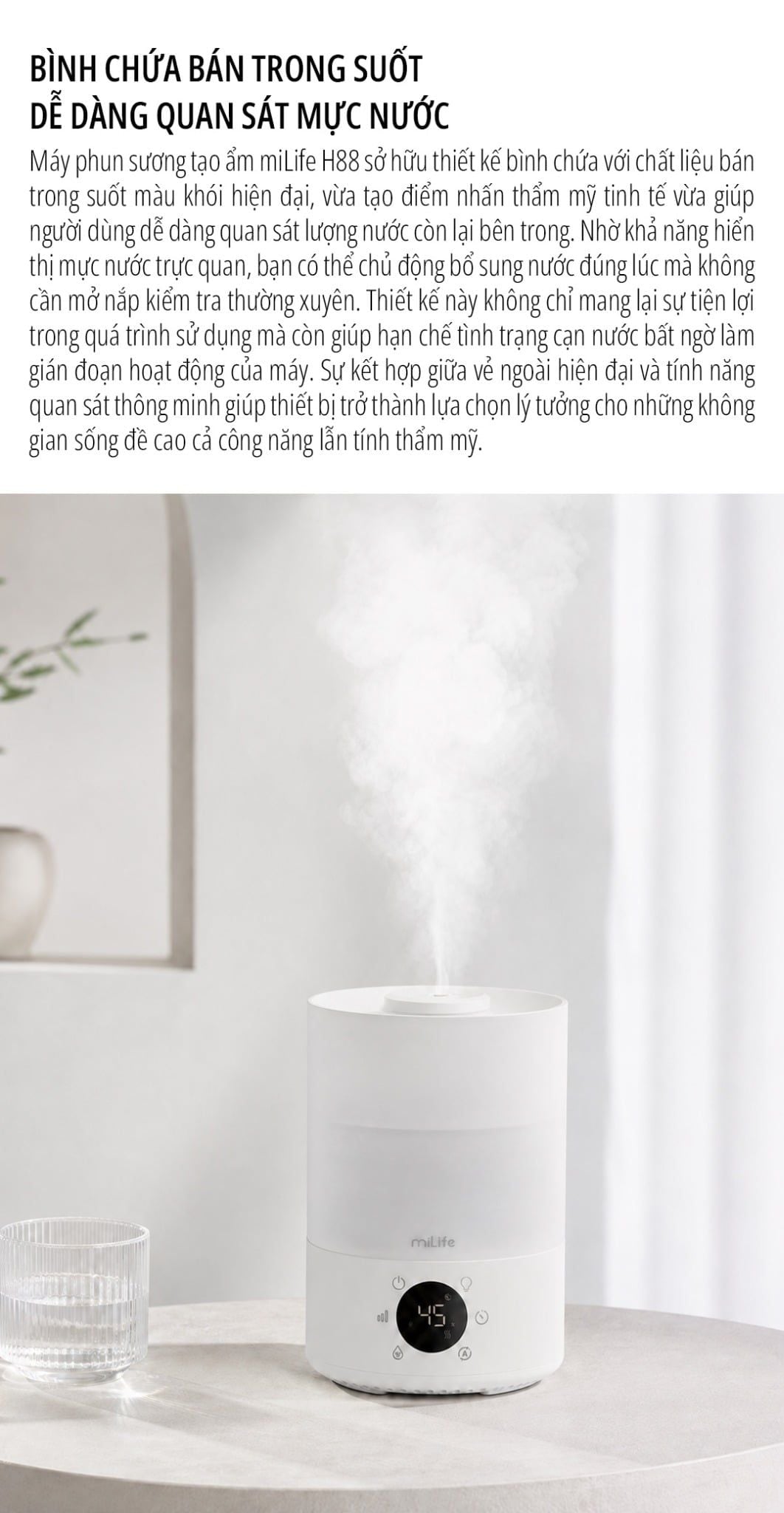  Máy phun sương tạo ẩm milife Model H88 điều chỉnh được độ ẩm - Dung tích 3,5 lít dùng được tinh dầu 