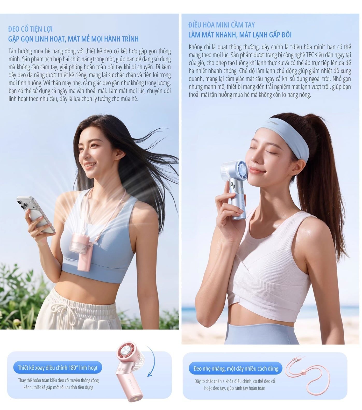  Quạt cầm tay sò lạnh miLife F11 thân xoay 180 độ, pin 4000mAh 9 tiếng, gió 9.8m/s - Bảo hành 12 tháng 