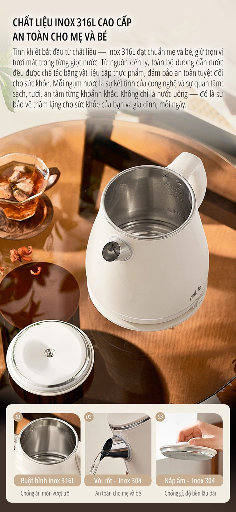  Ấm siêu tốc cao cấp giữ nhiệt miLife N6 1.8L - Bảo hành 12 tháng 